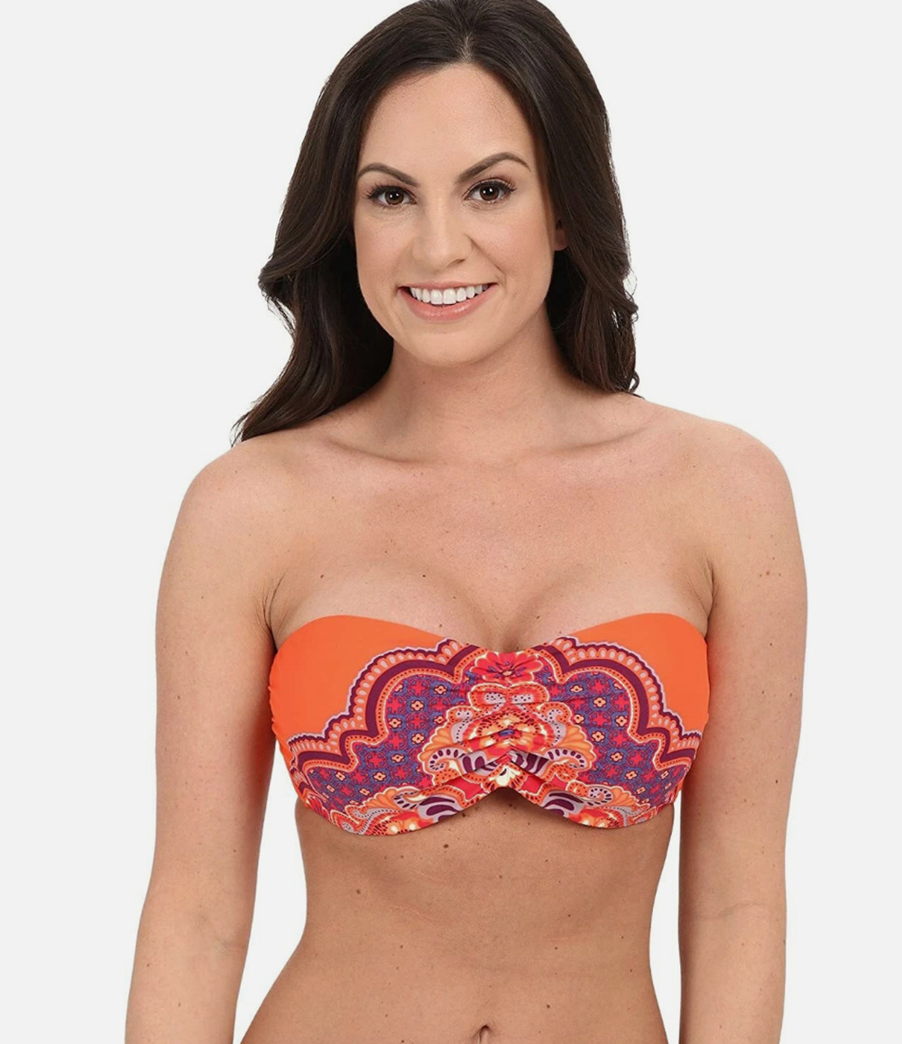 prAna Cosima Bikini Swim Top Bandeau Convertible Neon Orange Jasmine NWT Sz S